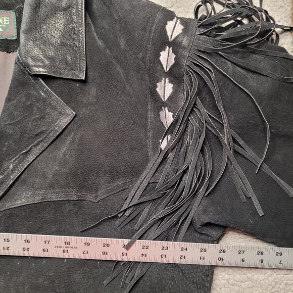 Irvine Park Coat Men Large Black Suede Western Fringe Cowboy Rodeo Southwestern - Picture 9 of 10